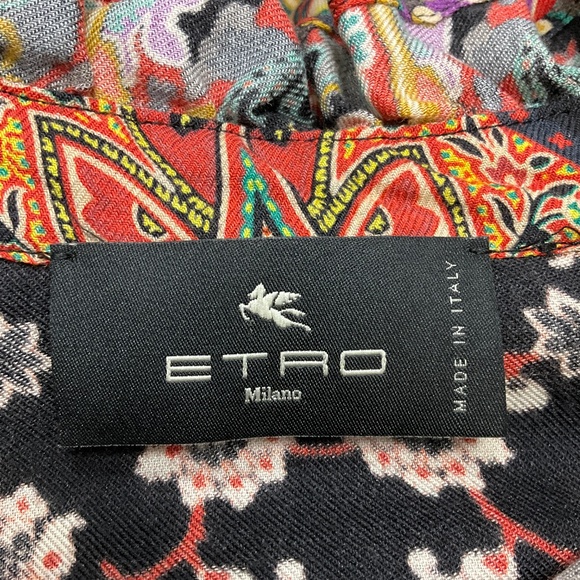 ETRO BLACK MULTI 2021 PAISLEY PRINTED RUFFLED WOOL DRESS - Picture 4 of 6